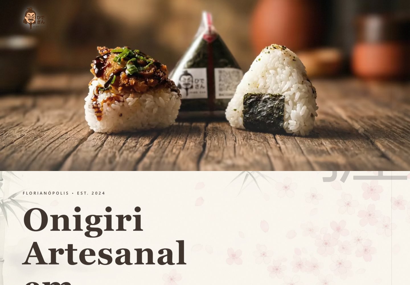 Página da Hidesan Foods com onigiris artesanais em destaque.