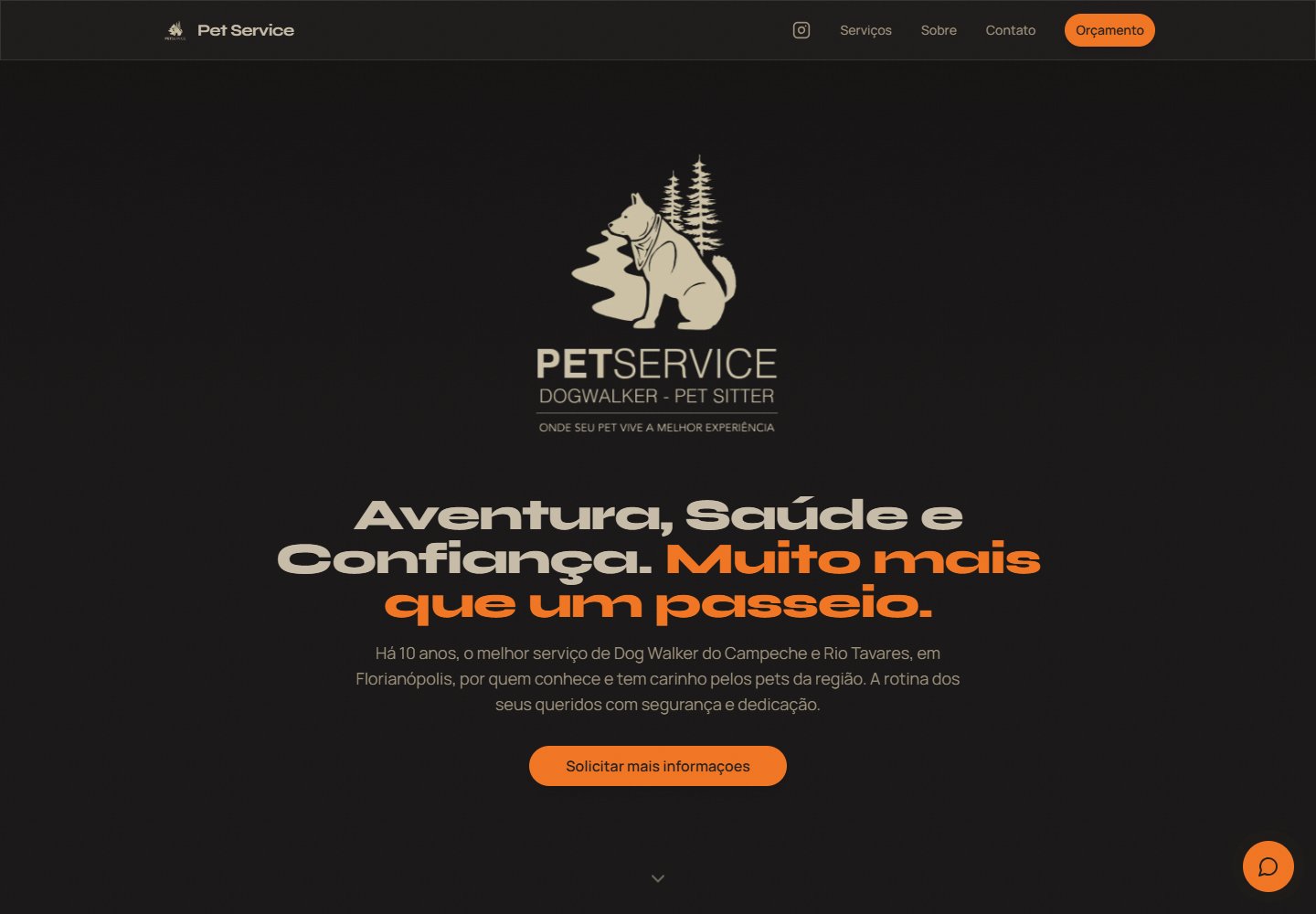 Página da Pet Service com marca e apresentação dos serviços para pets.